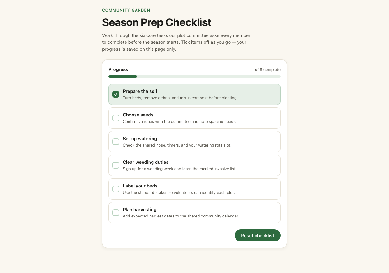Original Brainbaby checklist export showing one completed garden task