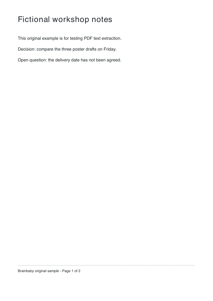 First page of the original fictional workshop PDF used to test selectable-text extraction