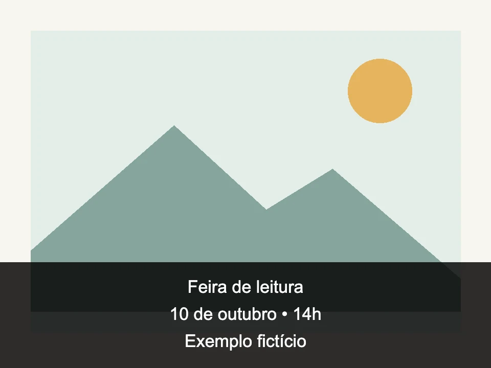 Resultado real do editor: ilustração original com três linhas de um encontro fictício de leitura em português